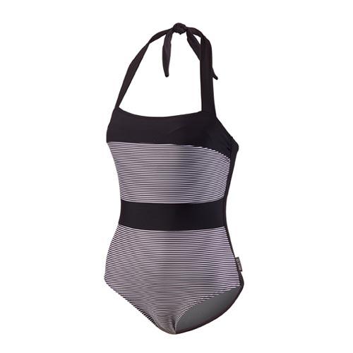 ballerina bandeau halter badpak, C-cup, support, powermesh, zwart/wit