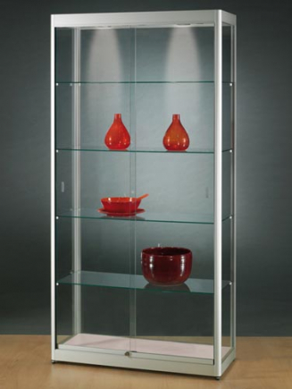 Glasvitrine GPC 1000, 100x40x200 cm, tech, 2 schuifruiten, LED verlichting